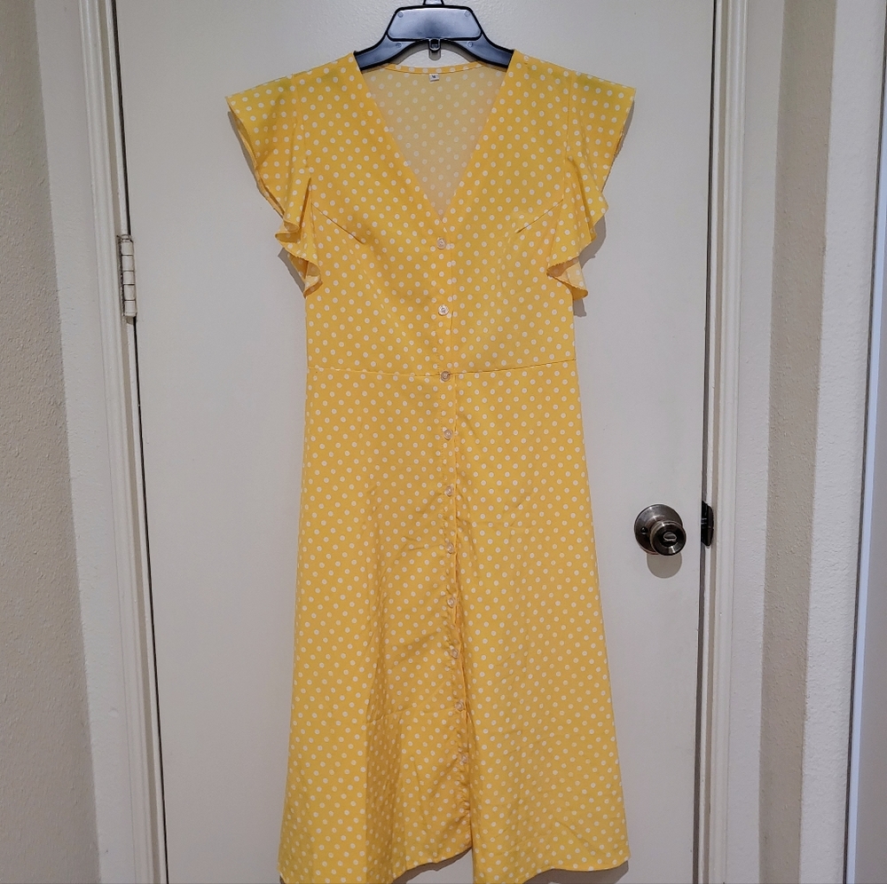 Yellow polka dot summer dress